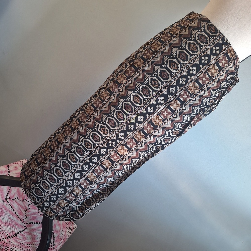 Vtg Maxi Wrap Skirt Womens S Blk Brown Tribal Fall Boho Hippie Flowy Earthy